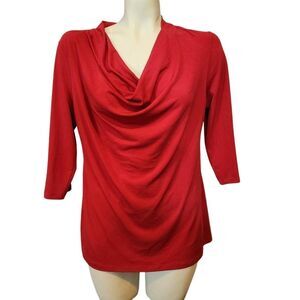 George Red Blouse with Draped Neckline